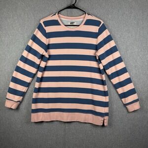 Lands End Sweatshirt Women's Medium Serious Sweats Stripe Crew Neck Pink Blue
